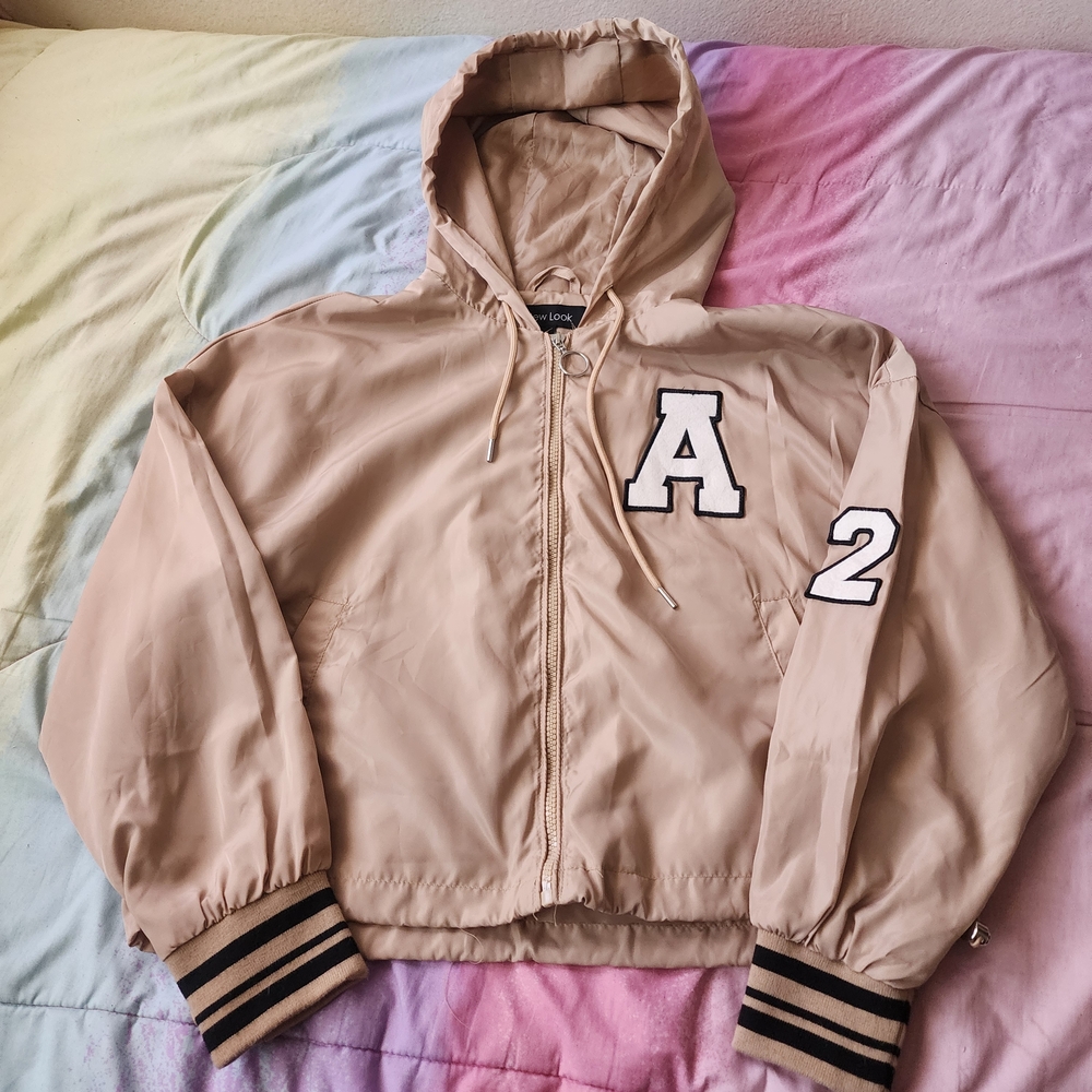 New Look Tan Hooded Sweatshirt with Letter Patches